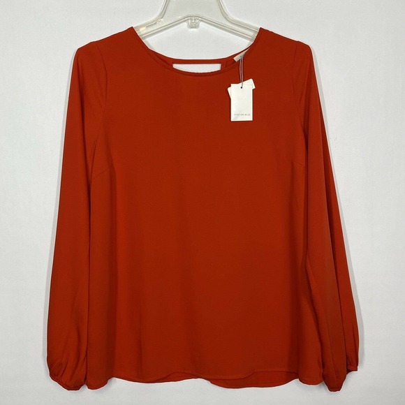 Skies Are Blue Tops - Skies Are Blue Popover Top M Orange Ruffle Back Casual Summer Long Sleeve NEW